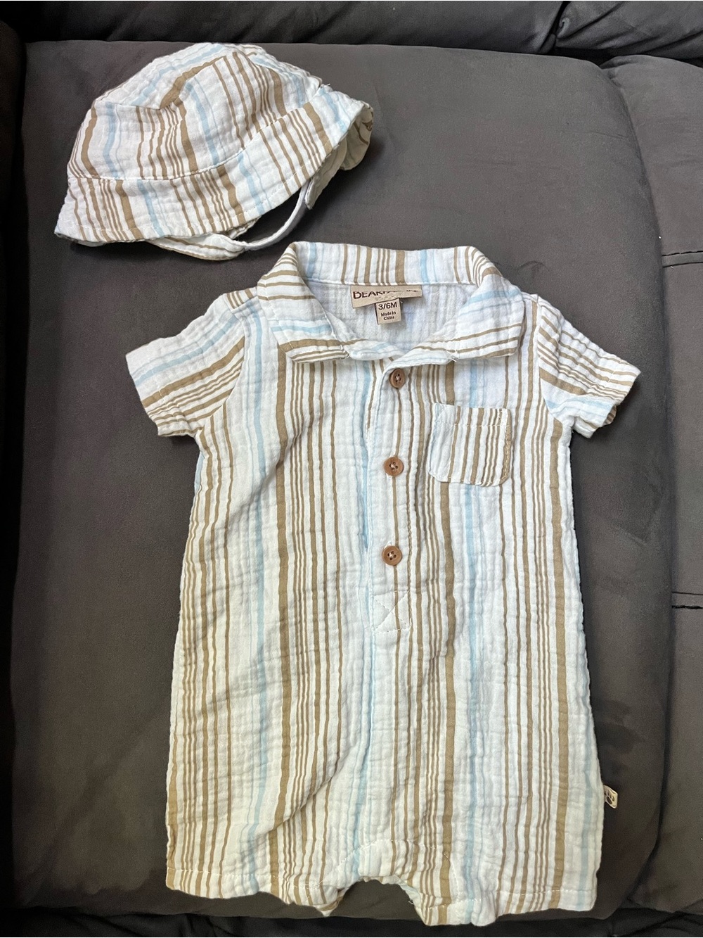Stripe Button Romper with Matching Hat size 3/6M